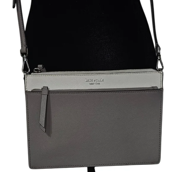 KATE SPADE Duet Colorblock Saffiano Leather Crossbody Bag Cream Gray - Picture 5 of 11